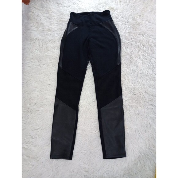 Assets By Spanx Women's High-Waist Leggings Black Size Small W/Faux Leather - Picture 1 of 8